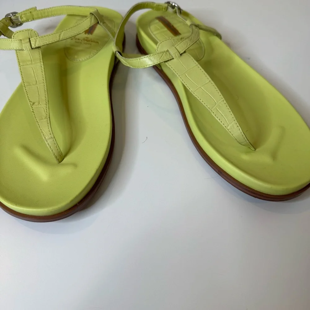 Sam Edelman Womens Kiwi Green Leather Buckle Flat T Strap Sandals Sz 8